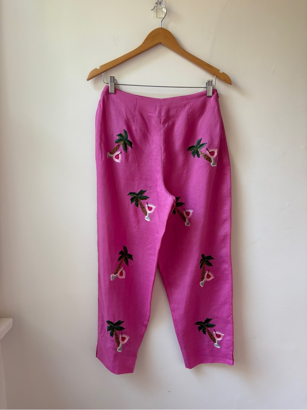 Linen Embroidered Palm-Print Cropped Pants - Picture 12 of 12